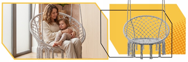 HUŚTAWKA BOCIANIE GNIAZDO Ogrodowa Fotel Wiszący Krzesło Bocian BOHO 80 cm Stan opakowania oryginalne